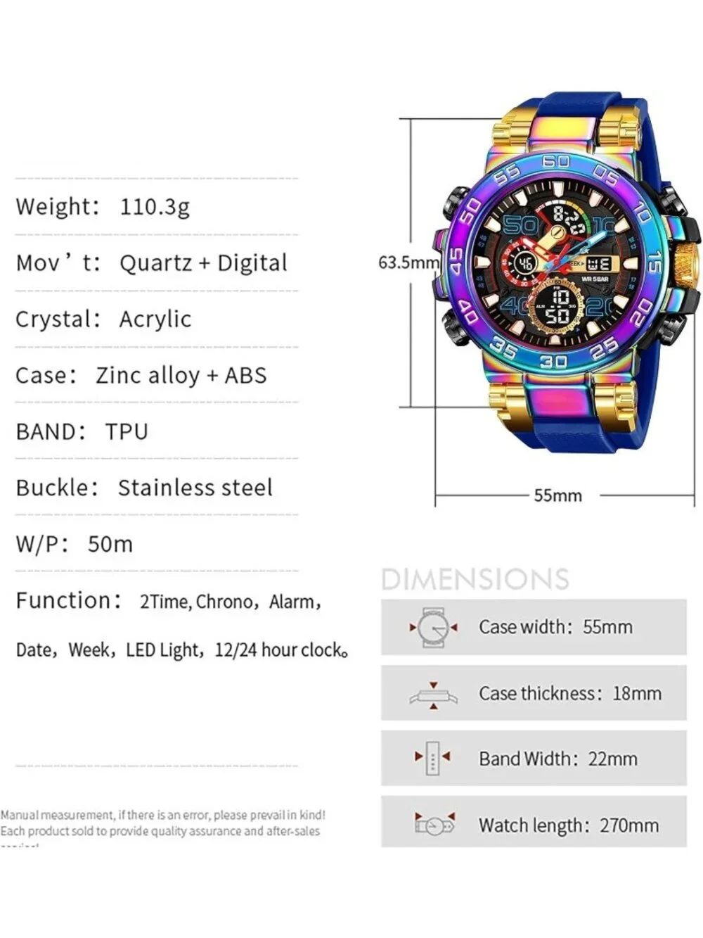 Men's Multi Color Analog Waterproof Sports Outdoor Military LED Digital Watch